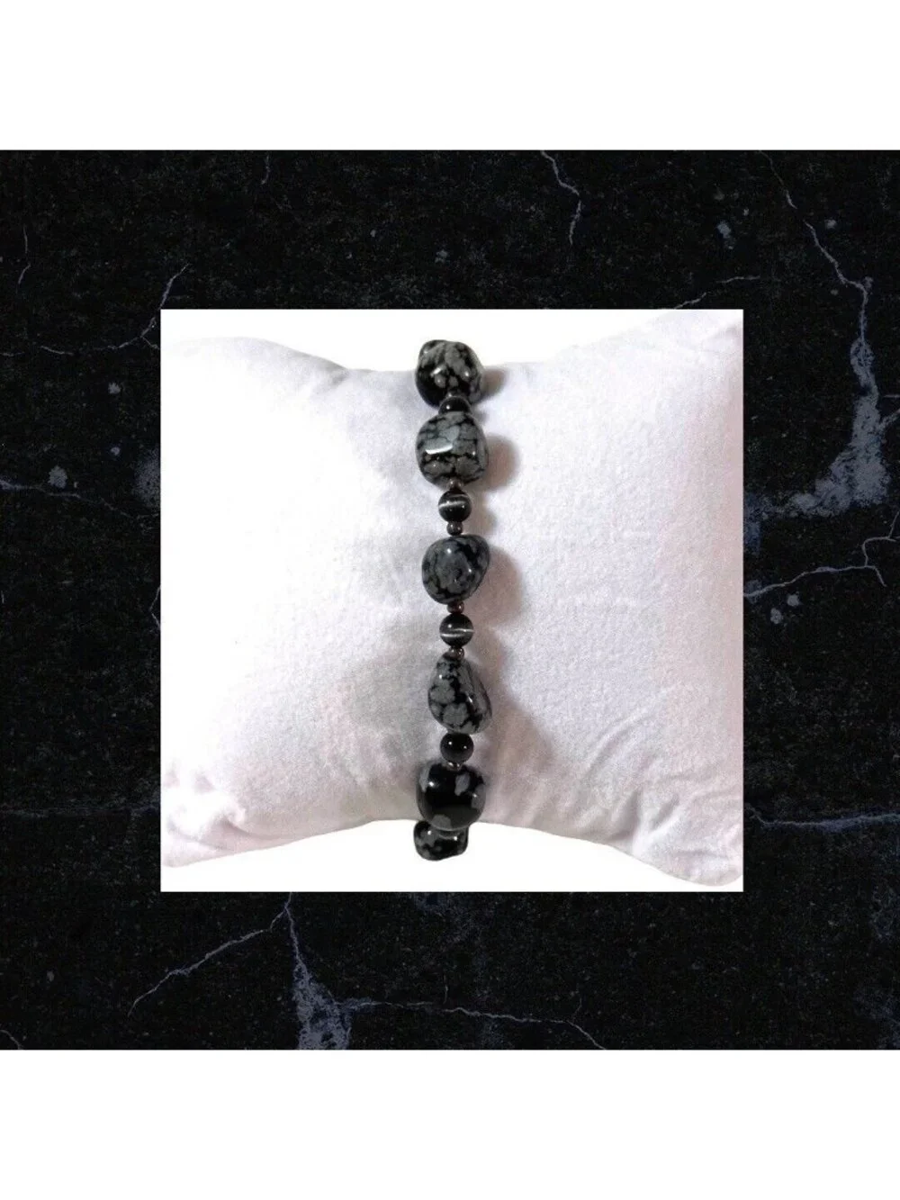 Snowflake Obsidian Beaded Bracelet With Twisted Silver Toggle Clasp